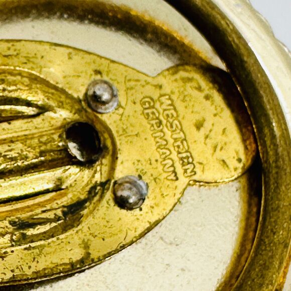 VTG West Germany Scarf Clip Floral Purple Iridescent 1.25" Gold Tone Estate - Picture 5 of 7